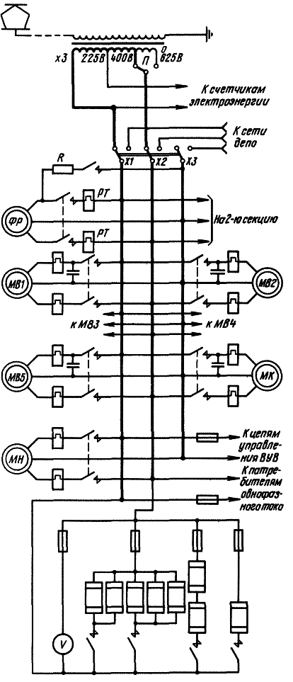 Схема вспомогательных цепей электровоза переменного тока
